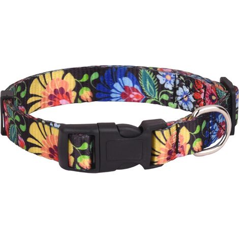1 collier pour chien, motif floral multicolore, polyester doux, ajustable, taille M, pour chiens de petite et moyenne taille (1/5)
