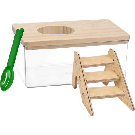 Salle de Bain pour Hamster pour Animaux de Compagnie, Bain de Sable pour Hamster avec échelle et Pelle, conteneur de Bain, Accessoires pour Hamster, Douche en Acrylique Transparent (1/5)