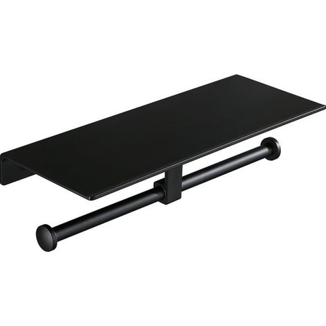 Porte-papier toilette, sans perçage, avec support pour téléphone, support mural double, pour salle de bain (noir, 1 pièce) (1/5)
