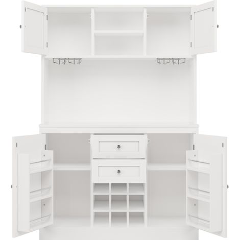 Hoher Küchenschrank mit Flaschenregal und verstellbaren Böden 120x40x188 cm weiß (1/5)