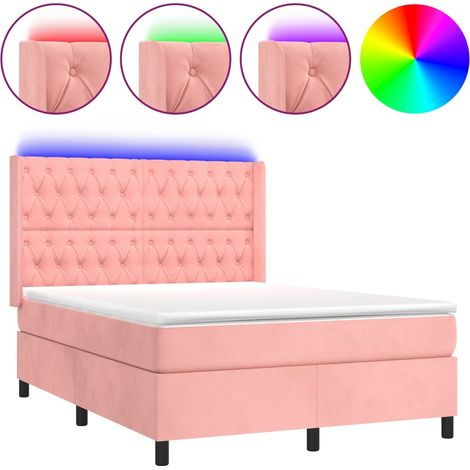 Maison Exclusive - Sommier à lattes de lit matelas et LED Rose 140x190 cm Velours (1/5)