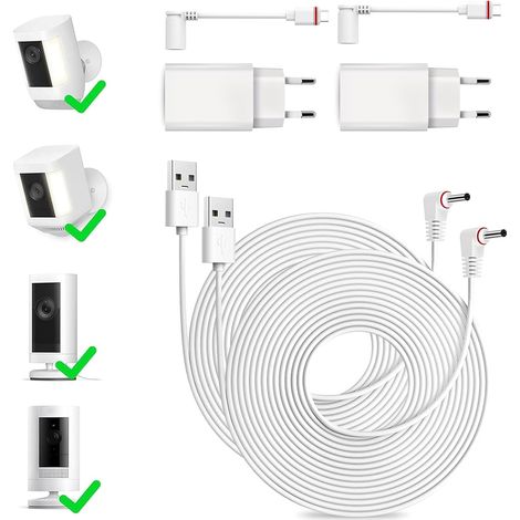 2 Pièces Câble d'alimentation Long 7,6 M Et Adaptateur, Câble Secteur Et Adaptateur, Câble De Charge USB-C Compatible avec Spotlight Cam Plus/Pro Et Stick Up Cam (1/5)
