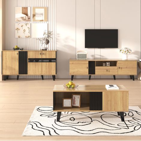 mobile tv 170 cm LED vetro set soggiorno nero legno HAVRYA (1/5)