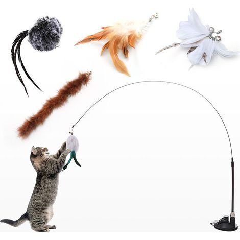 Jouets À Plumes Pour Chats Avec Cloche Et Ventouse,Interactif Chatons Baguette Teaser Canne (1/4)