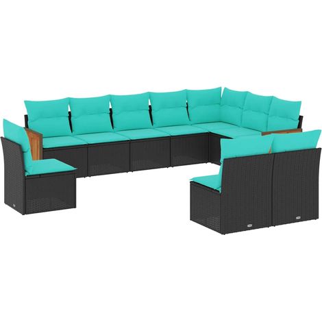 Maison Exclusive - 10-teiliges Gartensofa-Set mit Kissen, schwarz