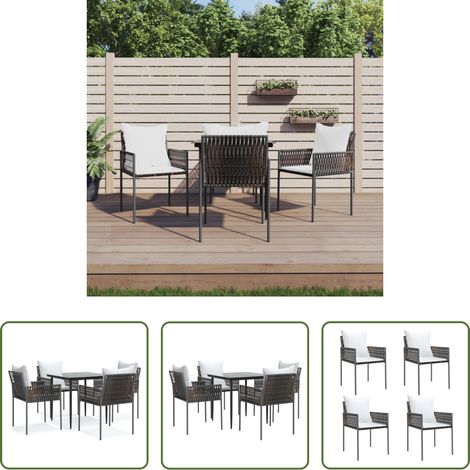 vidaXL Salle à manger extérieur - Ensemble à manger de jardin 5 pcs coussins résine tressée acier (1/5)