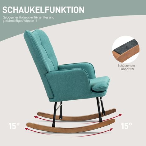 Fauteuil berçant large avec pouf assorti, dossier surélevé, simili lin, couleur menthe (1/4)