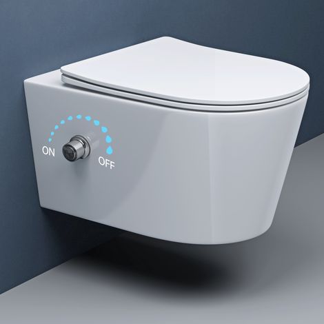 doporro WC Suspendu Blanc Cuvette Céramique Toilette avec Fonction de Bidet Abattant Silencieux avec Frein de Chute Aix601 (1/5)