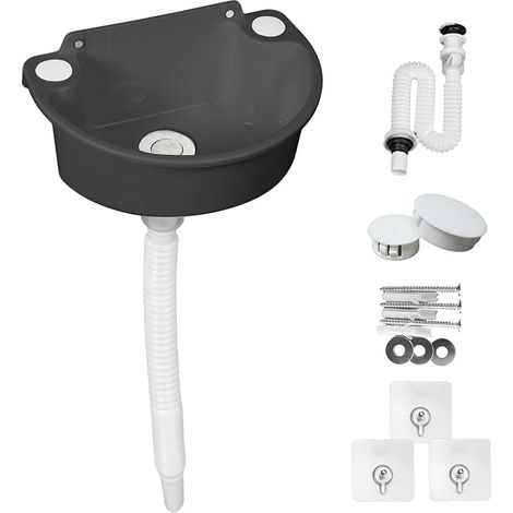 Évier en plastique Bassin de vidage Bassin de lavage à main Simple évier en plastique avec tuyau Bouchon de vidange pour jardin Garage Sous-sol Camping-car (Gris) (1/5)