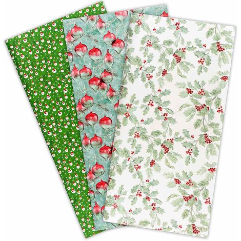 Fogli carta regalo di Natale con stampe natalizie ad agrifoglio e Babbo Natalefogli, cm 70 x 100 H