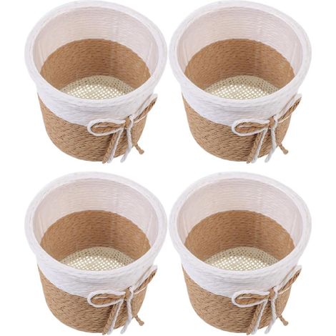 TEHAUX Pots et jardinières en corde de papier tressée, design imperméables, lot 4, (1/5)