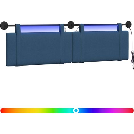 Hanging Headboard with LED Light Blue Fabric vidaXL