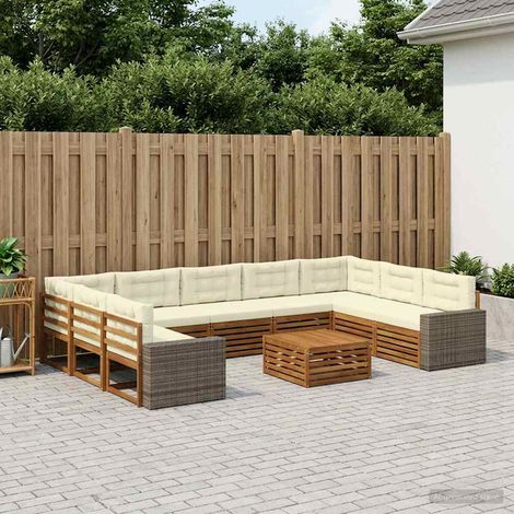 vidaXL Outdoor-Sofagarnitur 10 pcs Natur und Creme Massivholz Akazie (1/5)