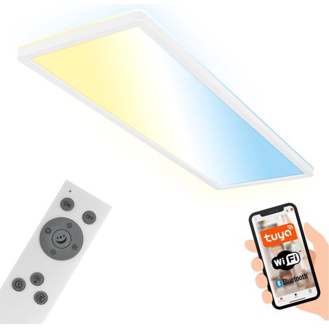Plafonnier LED plat, commande vocale, dimmable, CCT, lampe LED, plafonnier LED, lampe de salon, panneau LED, lampe de cuisine, lampe de chambre, 58x20x3cm, blanc (1/5)