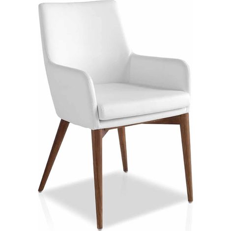 Fauteuil rembourré avec pieds bois - Blanc (1/5)