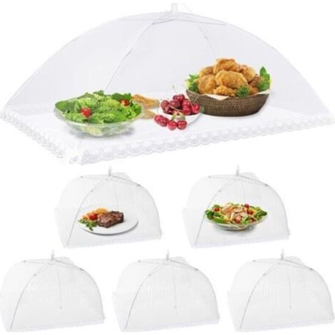 6pcs Cloche Alimentaire Pliable Anti-mouche Couvercle de Nourriture en Maille Tente Parapluie Anti-insectes Protection pour BBQ Pique-nique Aliments,1 Large (100x60cm) & 5 Standard (1/4)