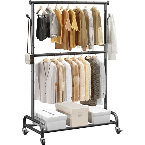 VEVOR Kleiderständer Garderobenständer rollbar mit verstellbarer Querstange & seitlichen Haken, 150 kg belastbar, robuster Kleiderständer aus Karbonstahl für Schlafzimmer Waschküche Wohnzimmer (1/5)