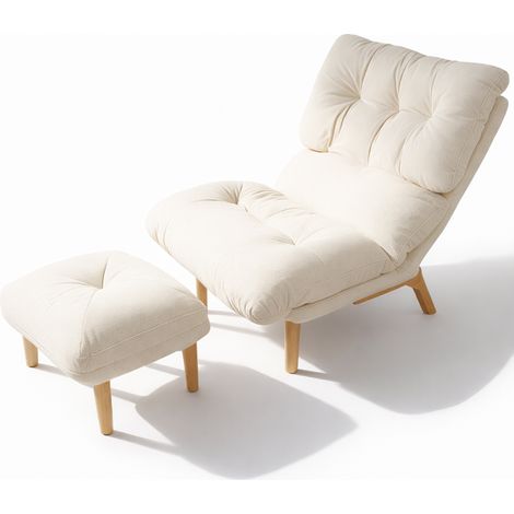 Poltrona Reclinabile con Poggiapiedi Imbottitura Alta Densità Seduta Ergonomica Beige