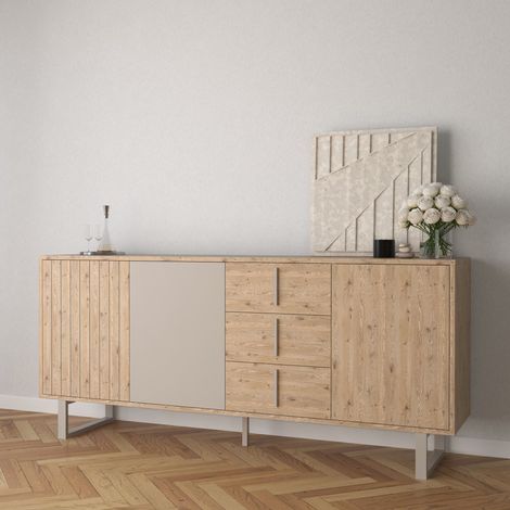 Buffet 3 portes 3 tiroirs 180x40x80 cm effet chêne et crème - JUNGA (1/5)