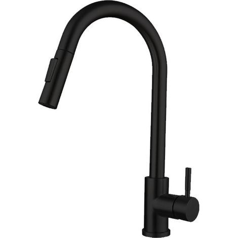 Black kitchen faucet, two spray modes, high pressure faucet, 360° rotating kitchen faucet with retractable spout. (1/5)