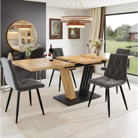 Table à manger extensible 120/160 x 80 x 76 cm, MDF et métal, effet bois (1/5)