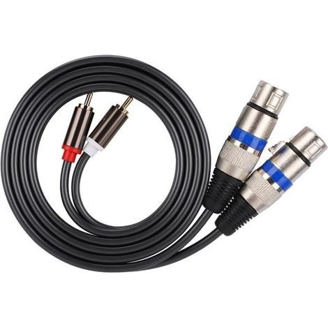 Câble Double RCA Mâle vers Double XLR Femelle 1.5M - Plaqué or - Alliage de zinc - Adaptation audio (1/4)