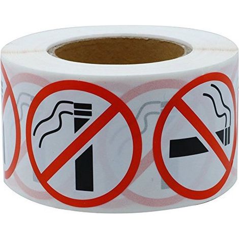 500 Autocollants ronds - Interdiction de fumer - Diamètre 2,5 cm - Blanc, rouge et noir - Rouleau - Étiquettes rondes autocollantes personnalisées - Papier