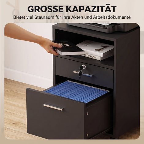 Armoire de bureau avec caisson à roulettes, 2 tiroirs, dont un verrouillable, 5 roulettes, noire, 40 x 40 x 65 cm (1/5)