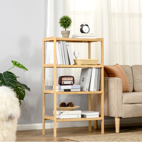 MEUBLIV Étagère bibliothèque 62x33x112 cm en bambou naturel – 4 niveaux ouverts, montage requis (1/5)