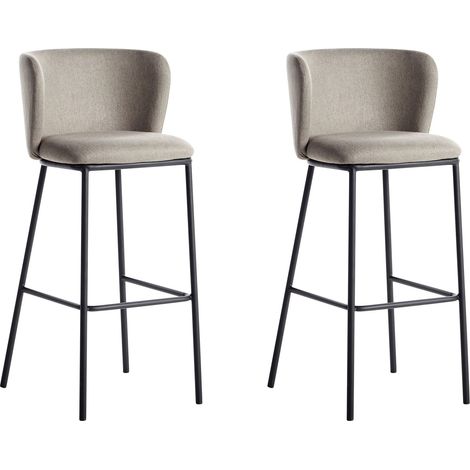 Set di 2 sedie da bar moderne Sgabelli con sedile imbottito in boucle Senza braccioli Schienale curvo Gambe nere Tortora Mina