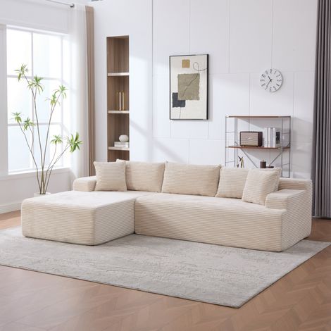 Canapé modulable en chenille ivoire, chaiselongue, prêt à l’emploi, confort moelleux pour salon et chambre (1/5)
