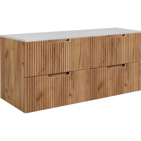 Waschtischunterschrank 160 cm - Goldene Eiche - Gerillte Fronten - Praktisch und modern (1/5)