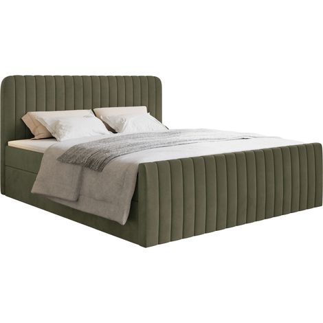 Selsey Saliano - Boxspringbett 160x200 mit Bettkasten, Topper und Samtbezug, Olivgrün (1/5)