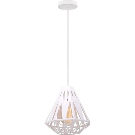 Plafonnier Vintage Industrielle 20CM Blanc Lustre en Fer Cage Abat-jour Lampe de Plafond E27 Éclairage Décoration Suspension Luminaire pour Chambre Entrée Couloir Bar Restaurent (1/5)