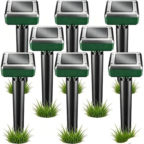Piquets répulsifs solaires à ultrasons – Lot de 8 – Anti-taupes, serpents, spermophiles, campagnols – Pour jardin, pelouse (1/5)