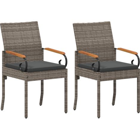 Sillas de jardín 2 pcs Gris y Gris Oscuro Poliratán y Acacia vidaXL