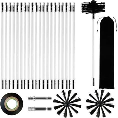 24PCS Kit de Ramonage,Brosses cheminée,bouche d'aération,Brosse Nettoyage Cheminée,Kit Réglable Brosse Cheminée,Comprenant 20 Tiges 2 Têtes 1 Connecteur et sac rangement Sliber - (1/5)