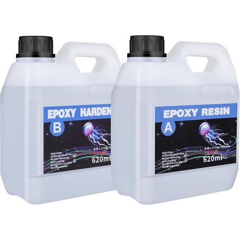 1240ml Resine Epoxy Transparente et Durcisseur, Résine époxy Transparente, 1: 1 Ratio Revêtement en résine époxy cristalline pour Bijoux Moule Table Créations Artistiques (1/5)