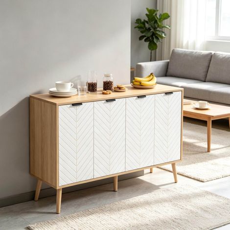Credenza a 4 ante bianca 120 x 35 x 77,4 cm in truciolare (1/5)