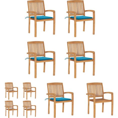 Stapelbare Stühle - vidaXL Stapelbare Gartenstühle mit Kissen 4 Stk. Massivholz Teak - Gartenmöbel (1/5)
