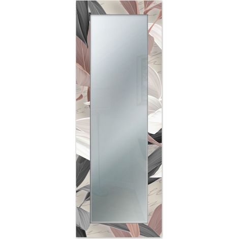 Lupia - Specchio da Parete Lungo MIRROR FANTASY LEAVES MIX 52x152 cm, Moderno, Cornice in Legno Stampato, Adatto per Camera da Letto, Soggiorno, Ingresso, Specchiera Verticale e Orizzontale (1/4)