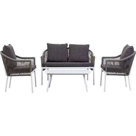 Conjunto de mesa sofa y 2 sillones gris 90x50x40, 58x65x84, 117x65x84 (1/5)