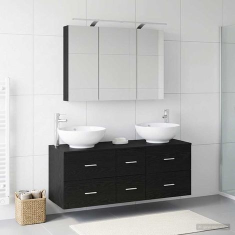 vidaXL Bathroom Furniture Set 4 pcs Black Oak (1/5)