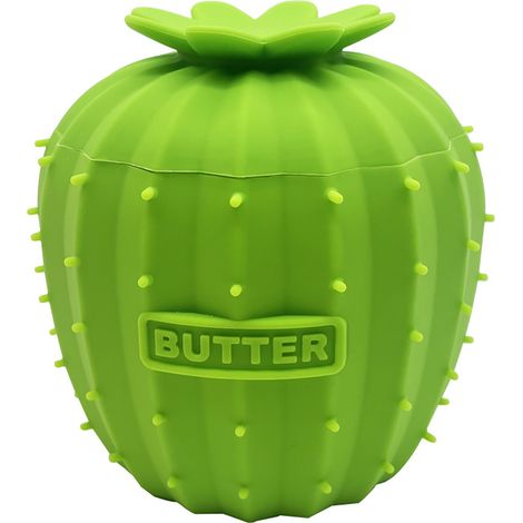 Pot à beurre en silicone forme cactus avec couvercle, récipient de rangement créatif pour beurre et fromage, couleur verte (1/5)