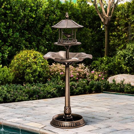 Bain d'oiseaux 3 en 1 avec jardinière et mangeoire piètement (1/5)