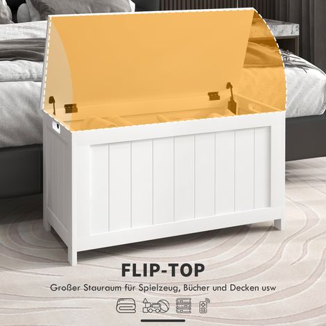 Coffre à jouets en MDF blanc avec 2 poignées, 81 x 40 x 46 cm, coffre de rangement pratique (1/4)