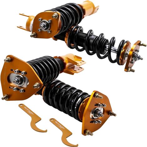 Suspension à coilovers, Acier haute résistance, Plage de hauteur réglable, Compatibilité avec les voitures compactes performantes, Maniement amélioré, 30 niveaux de réglage de l'amortissement (1/5)