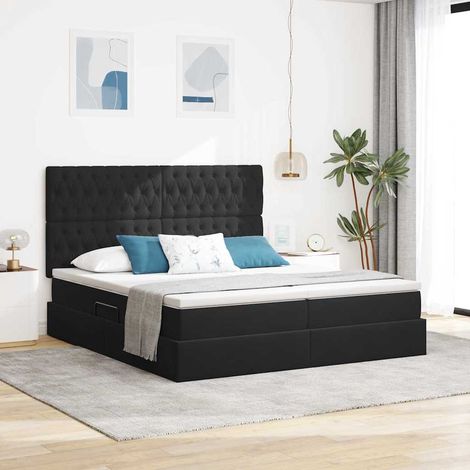 Bett mit LED-Lichtleisten Schwarz 200 x 200 cm Samt