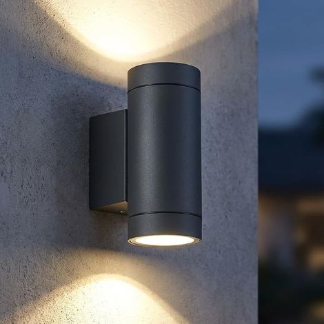 Applique Murale Exterieur, Gris Anthracite 2x GU10 Aluminium Up Down Eclairage Exterieur, IP65 Étanche Luminaire Lumiere Lampe Exterieur pour Jardin, Cour, Patio, Balcon, Terrasse, Garage (1/5)