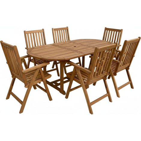 AXI Marzi/Nuria Ensemble de jardin, 7 pièces - 6 personnes  Table à manger en teck avec plateau ovale extensible  Avec 6 chaises de jardin à dossier réglable  Pour l'extérieur